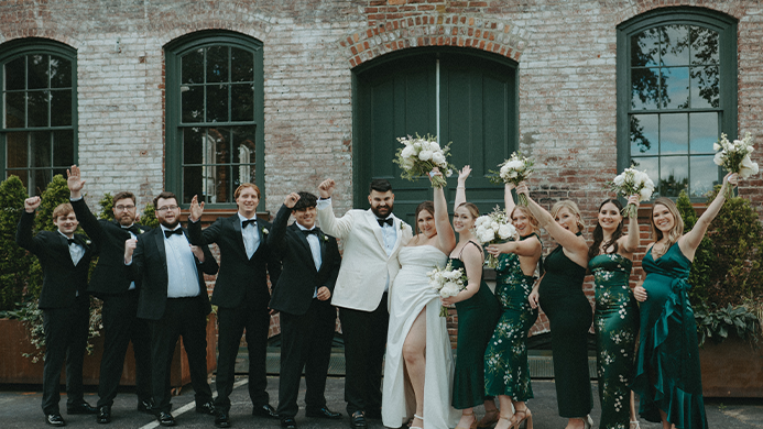 The bride and groom with their loved ones.