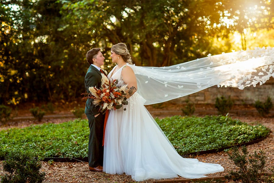 The couple kissing.