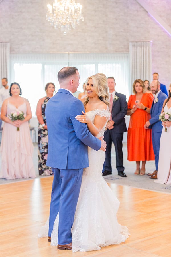 The bride dancing with the groom. 