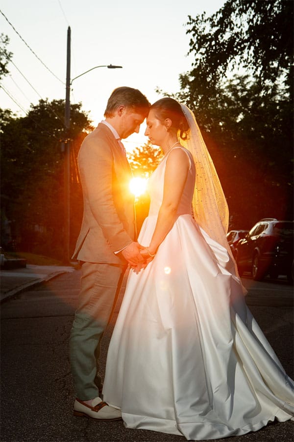 The bride and groom face to face.