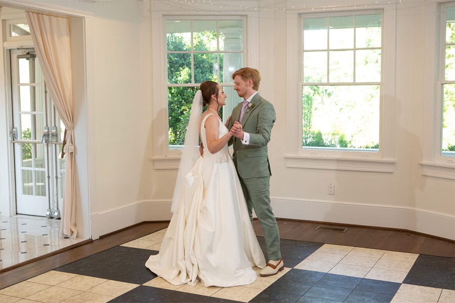 The bride and groom sharing their first dance.