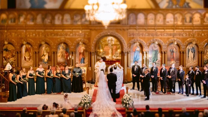 The bride and groom saying there vows.