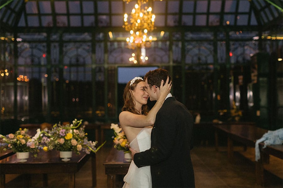 The bride and groom sharing a private dance. 