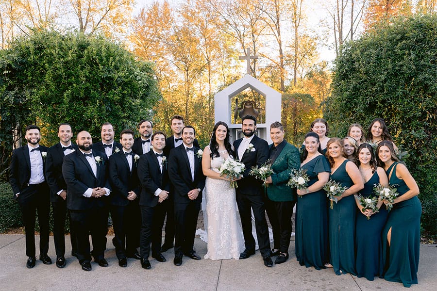 The bride and groom with there brides maids and groom's men.