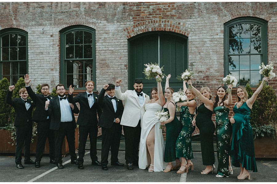 The bride and groom with their loved ones. 