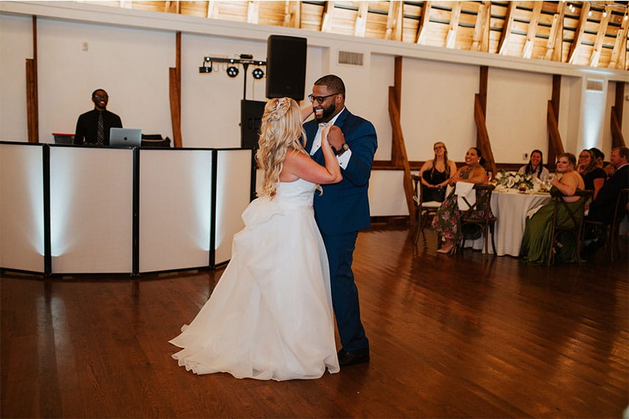 The bride and groom sharing their first dance. 